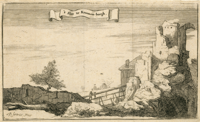 201479 Gezicht op de ruïne van het kasteel Kronenburg bij Loenen, gedeeltelijk verwoest door de Franse troepen in 1672.